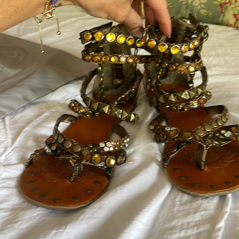 Zigi girl gladiator sandals brown with brass and gold hardware. Size 8.5